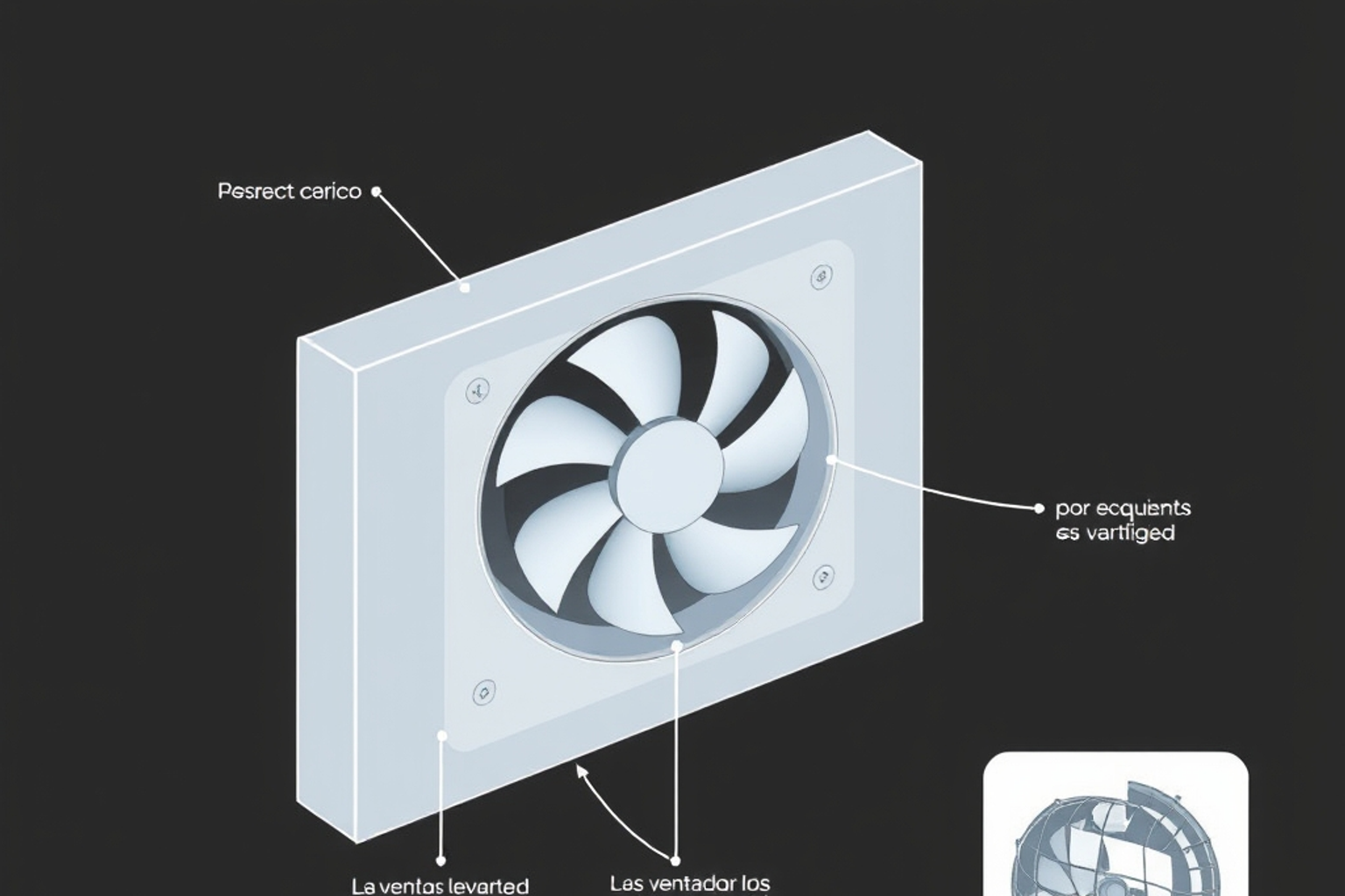 Pieza con ventilador lateral soplando y esquinas levantadas